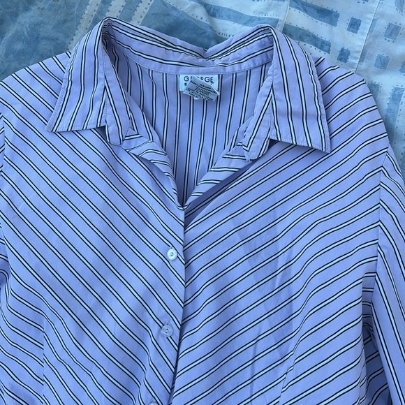 George Stretch Button Up Blouse Diagonal Purple Black White Stripes XL (16/18) - Picture 7 of 16